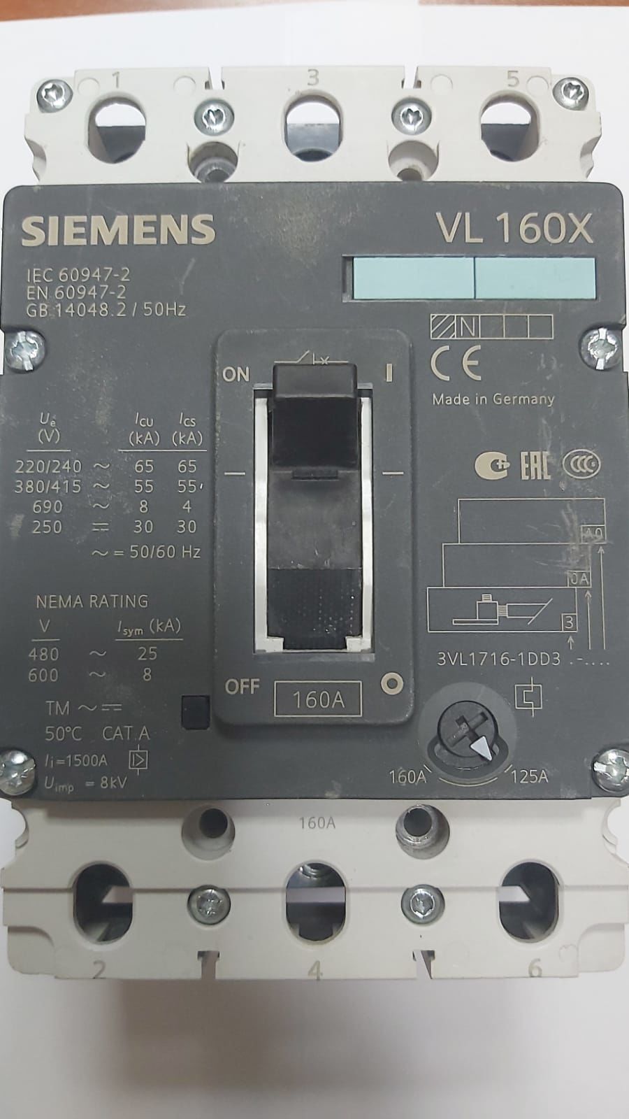 SIEMENS 3VL1716-1DD3 KOMPAKT TERMİK MANYETİK GÜÇ ŞALTERİ